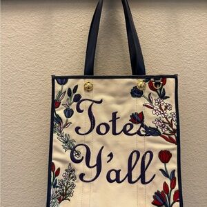 Draper James Cream and Blue Floral Tote